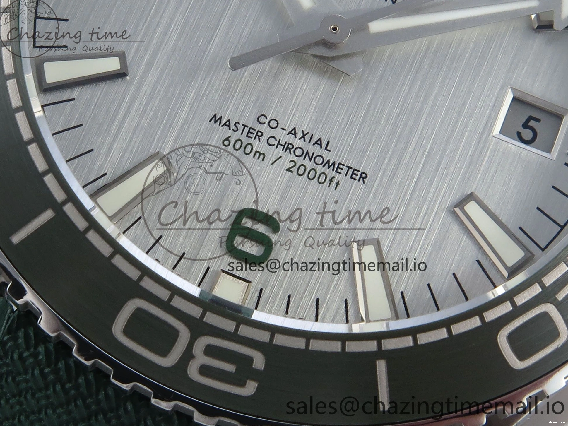 0401 Bold Seamaster Planet Ocean 600M 43.5mm SS SCF 1:1 Best Edition Green Bezel Gray Dial on Green Rubber Strap A8900 Super Clone 7666